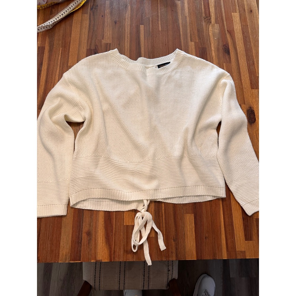Ambiance Apparel Sweater Women Large White Excellent Lace Up Back Knit Top